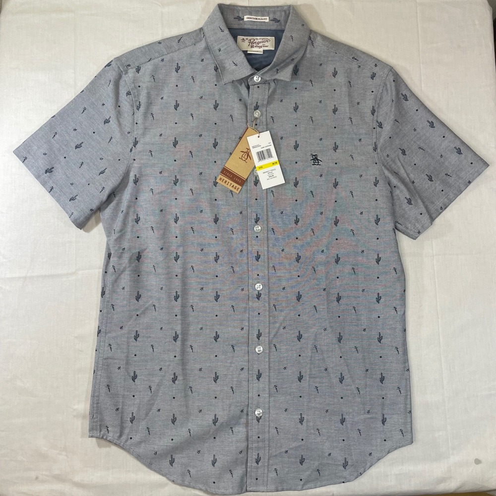 Original Penguin Mens Heritage Slim Fit Cactus Print Button Up Shirt M OPWS6C29S